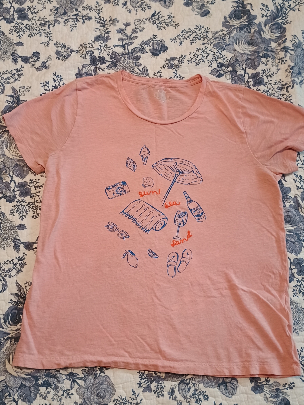 J. Crew Pink Beach Graphic Short Sleeve Tee